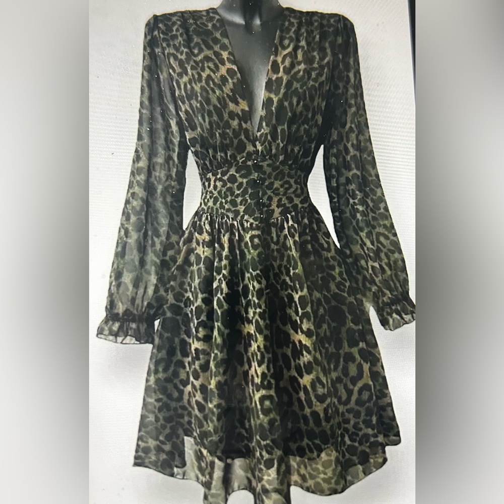 Eljull Italian Olive Leopard Fit-Flare Dress by Loowie